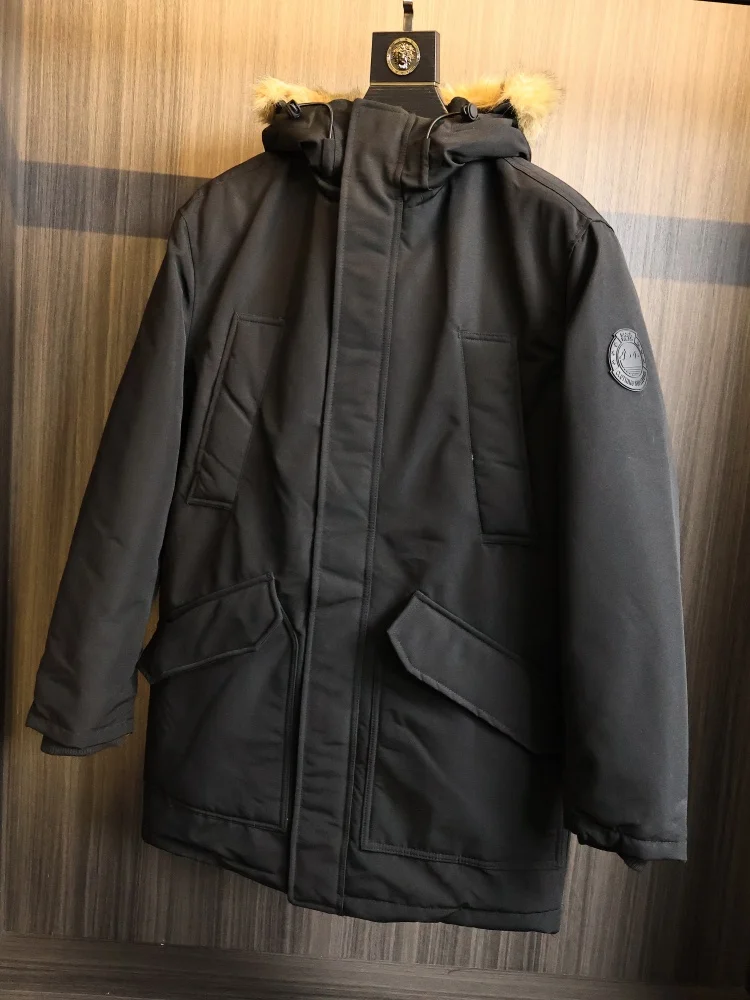 

Outdoor Waterproof Cotton Jaet Men's Mid-Length Quilted Fur Collar Hooded Thiened Long Sve Warm Faion Urban Sle