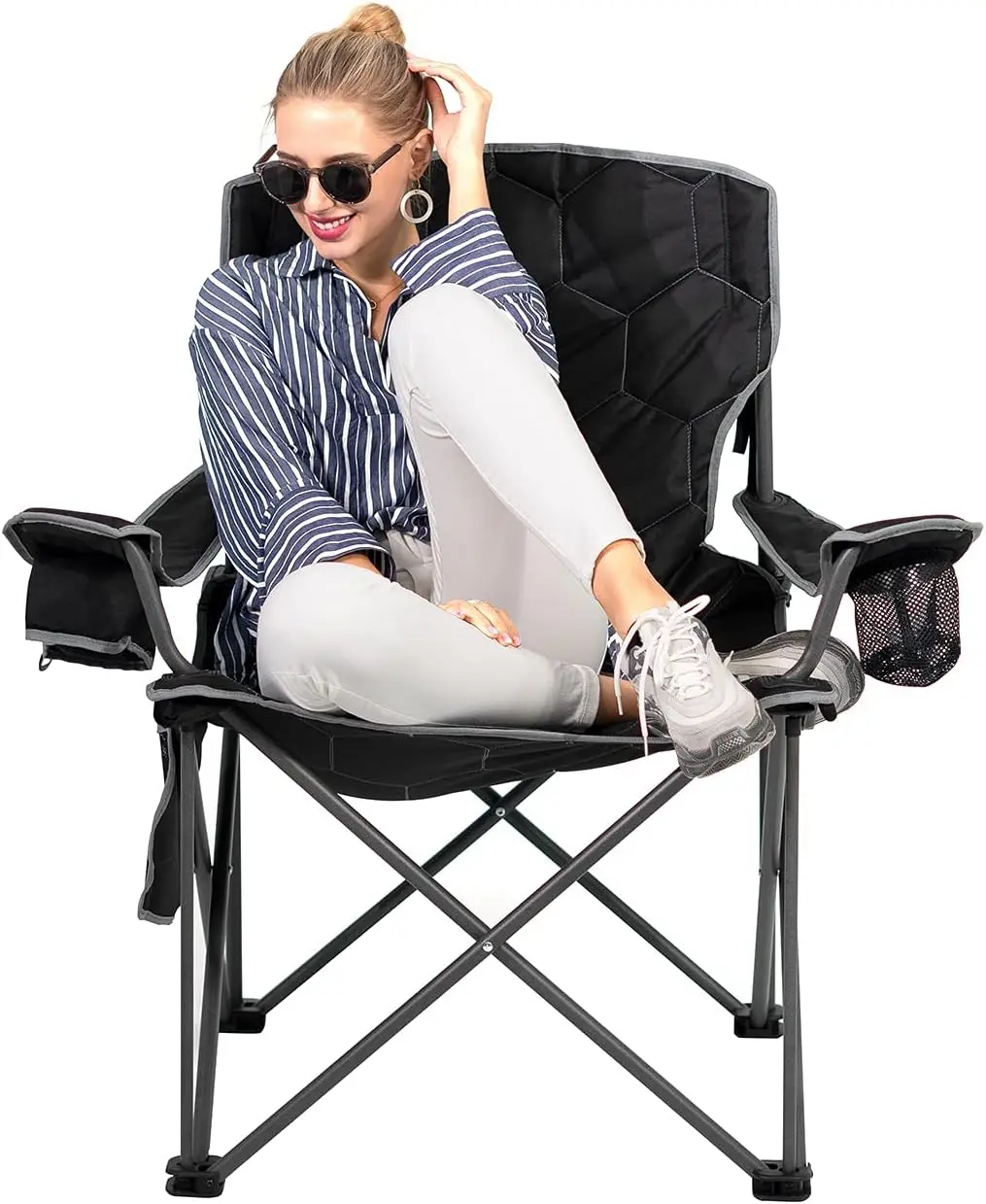 

Camping Chairs for Adults, Padded Oversized Camping Chair Heavy Duty 500LBS, Portable Lawn Chair with Cup Holder, Side P