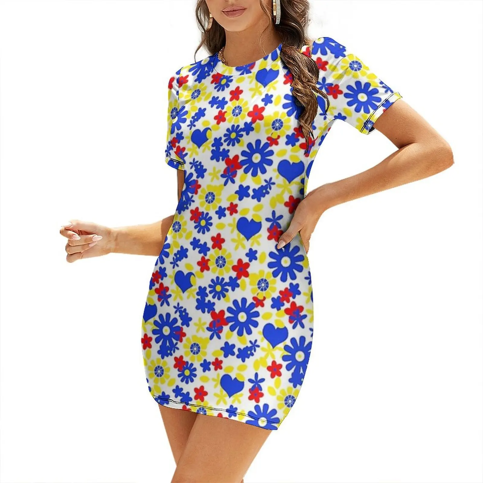 

Floral and Hearts Country Vibe Short-Sleeved Dress women's elegant loose dresses Woman clothes