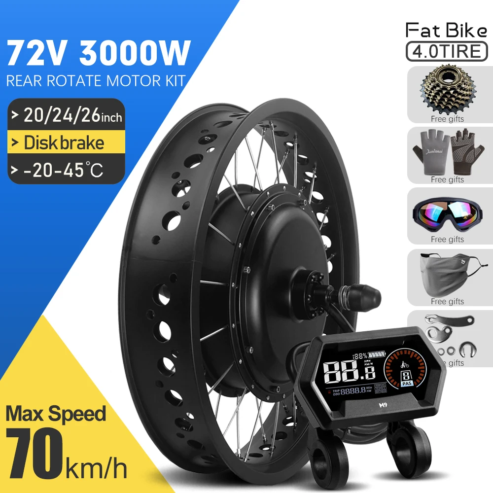 AliExpress KUNTENG E-BIKE Fat Electric Bicycle Conversion Kit 72V 3000W 20" 24" 26" Rear Rotate Hub Motor Wheel Kit for 4.0 Tire Snow Ebike Conversion Kit