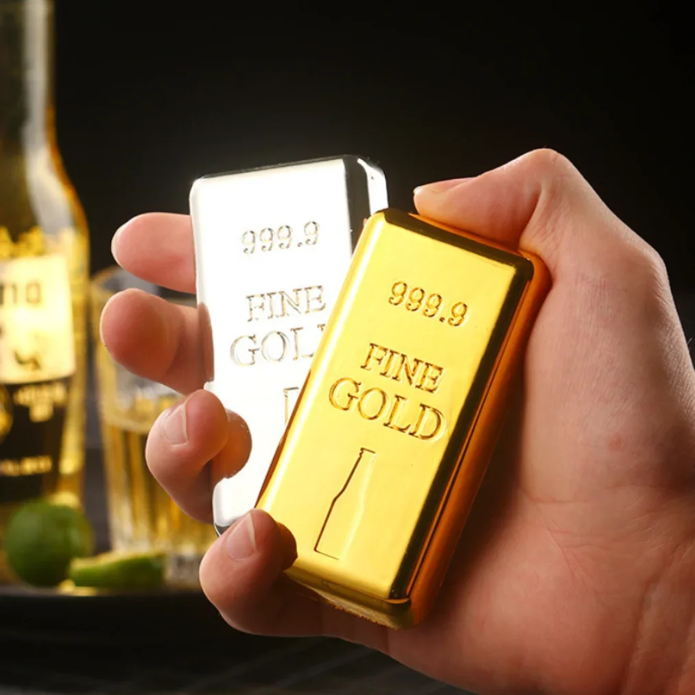 

Набор креативных открывалки для бутылок из нержавеющей стали из 2 предметов (имитация золотой кирпич/имитация серебряного слитка), креативный магнитный холодильник D