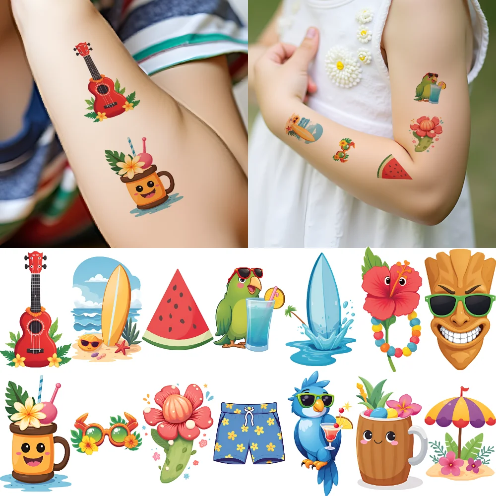 

54pcs Temporary Tattoo Tropical Stickers Cartoon Beach Stickers Waterproof Long-lasting Body Stickers For Girls Boys