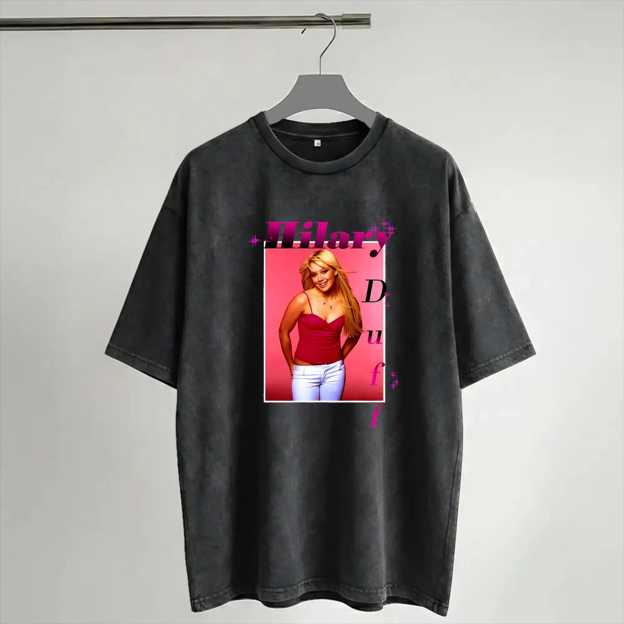 Harajuku Washed Shirt Hilary Duff The Lucky Me Tour 2026 Outfit Vintage T Shirt Oversize  Streetwear Short Sleeve Summer