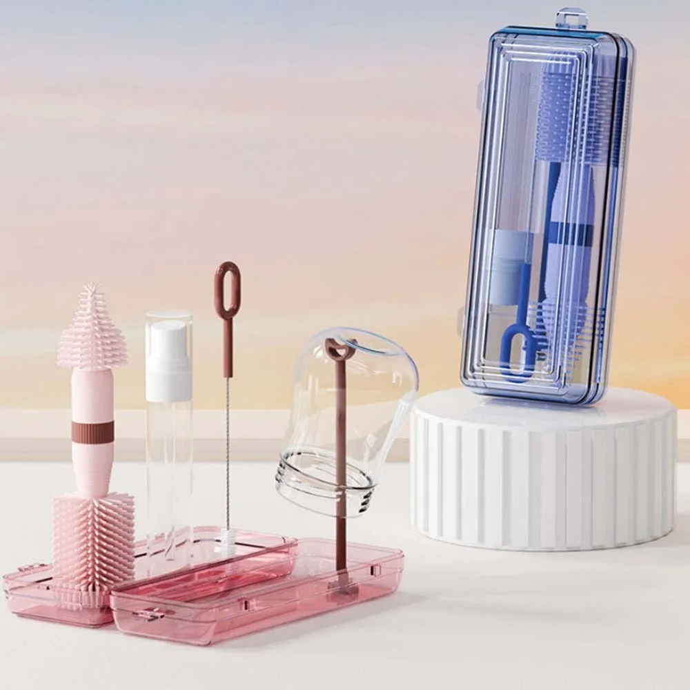 

ABS Bottle Cleaning Brush Set TPR Anti-lost Pacifier Straw Scrubber Drain Bracket Detachable Glass Cup Washing Tool