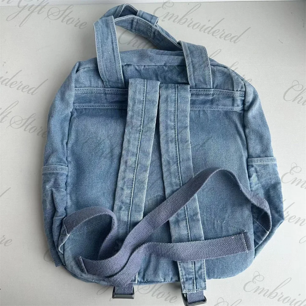 Kişiselleştirilmiş adı Denim keten sırt çantası özel işlemeli adı büyük kapasiteli Schoolbag erkek kız doğum günü hediyesi seyahat çantası