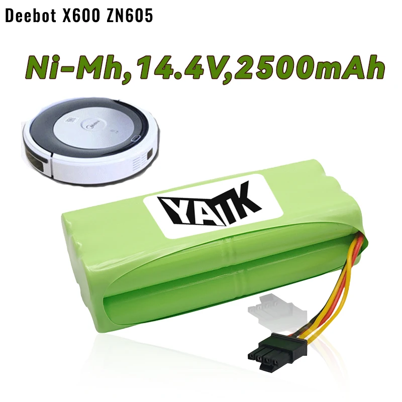 2500mAh 14.4V 2Pcs/Lot  Ni-Mh Rechargeable Battery Pack for Ecovacs Deebot X600 ZN605 ZN606 ZN609 Vacuum Cleaner Robot Batteries