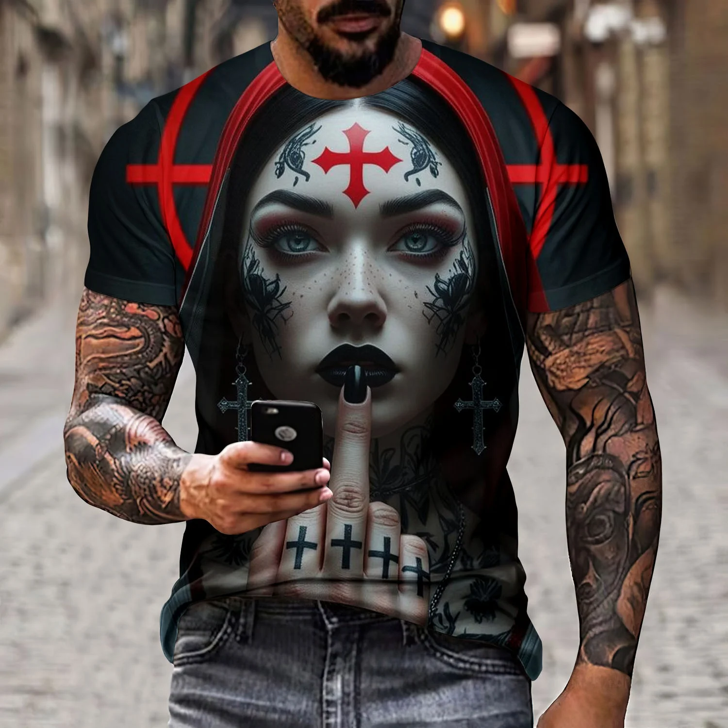 

3D Printing Evil Nun New European and American Best-selling Adult Men's and Children's Short-sleeved T-shirt