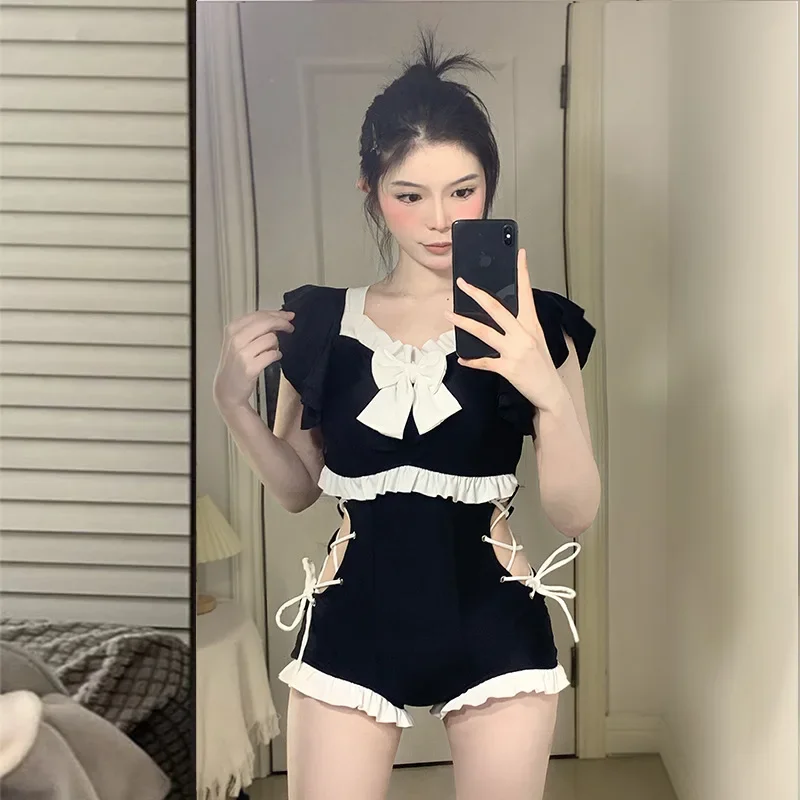 Kawaii Swimsuit Women Bikini One-Piece Monokini Sexy Push Up New Korean Fashion Swimwear Girls Padded Beach Wear Swimming Summer