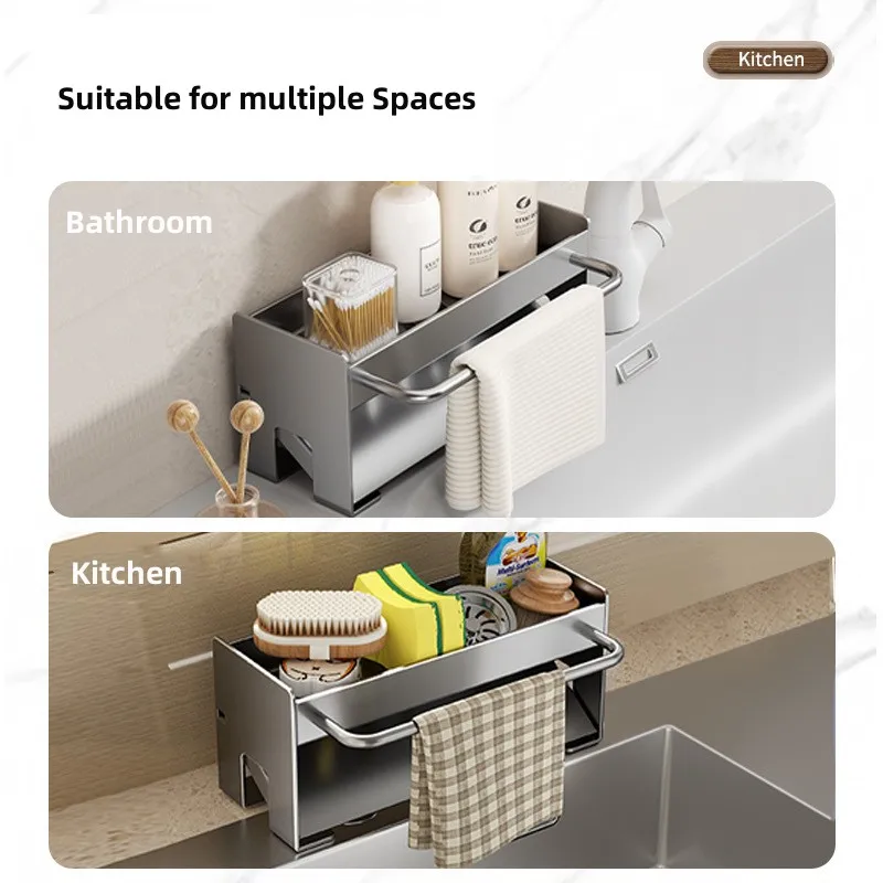 Kitchen Carbon Steel Sink Drain Rack Sponge Storage Faucet Holder Soap Drainer Towel Rack Shelf Organizer Kitchen Accessories