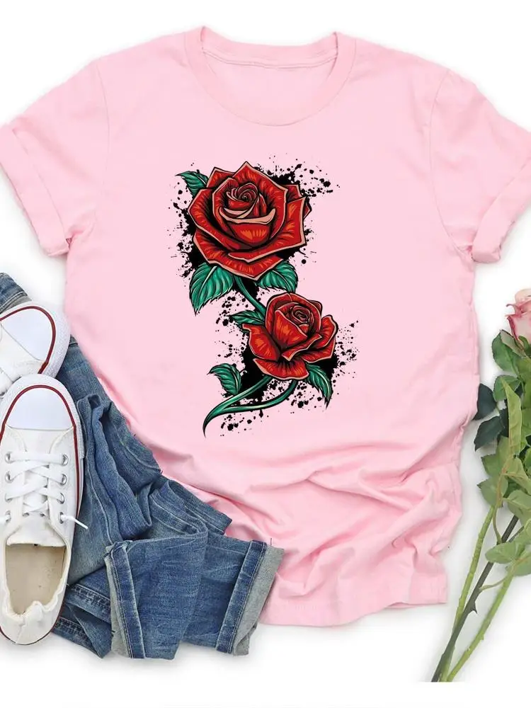 Clothing Female Summer T Fashion Casual Tee Watercolor Flower 90s Style Short Sleeve Printed Women Clothes Graphic T-shirts