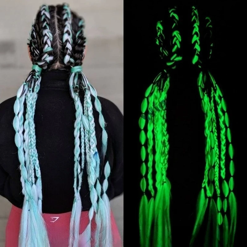 Glow The Dark Dreadlock Hair Extensions Unisex Rave Braided Wig Colorful Rope Party Cosplay Costume Night Club Rastafari Style