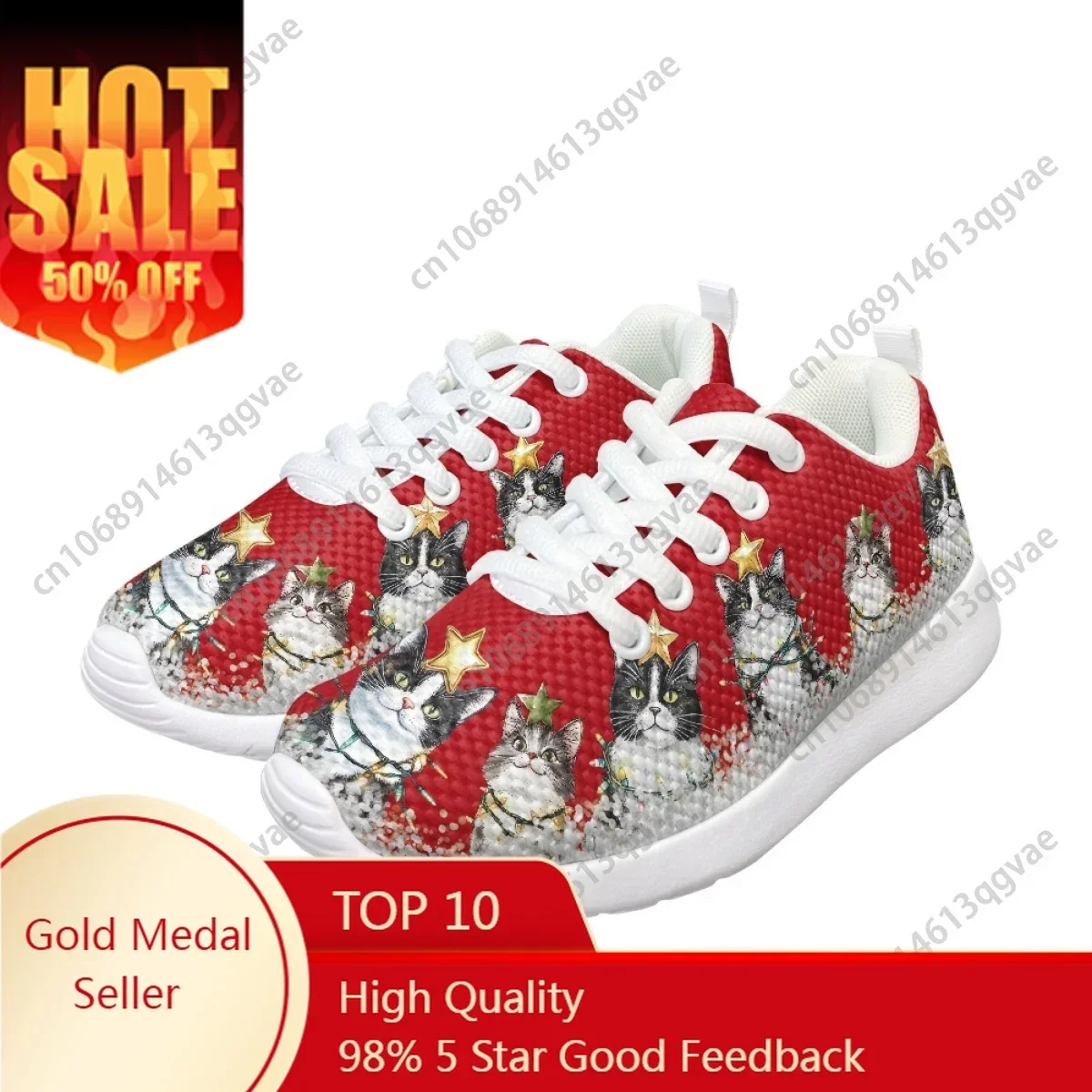 Cat Elk Christmas Star Custom Children Sneakers for Kids School Flats Breath Lace-up Shoe Lightweight Dropshipping Wholesale DIY