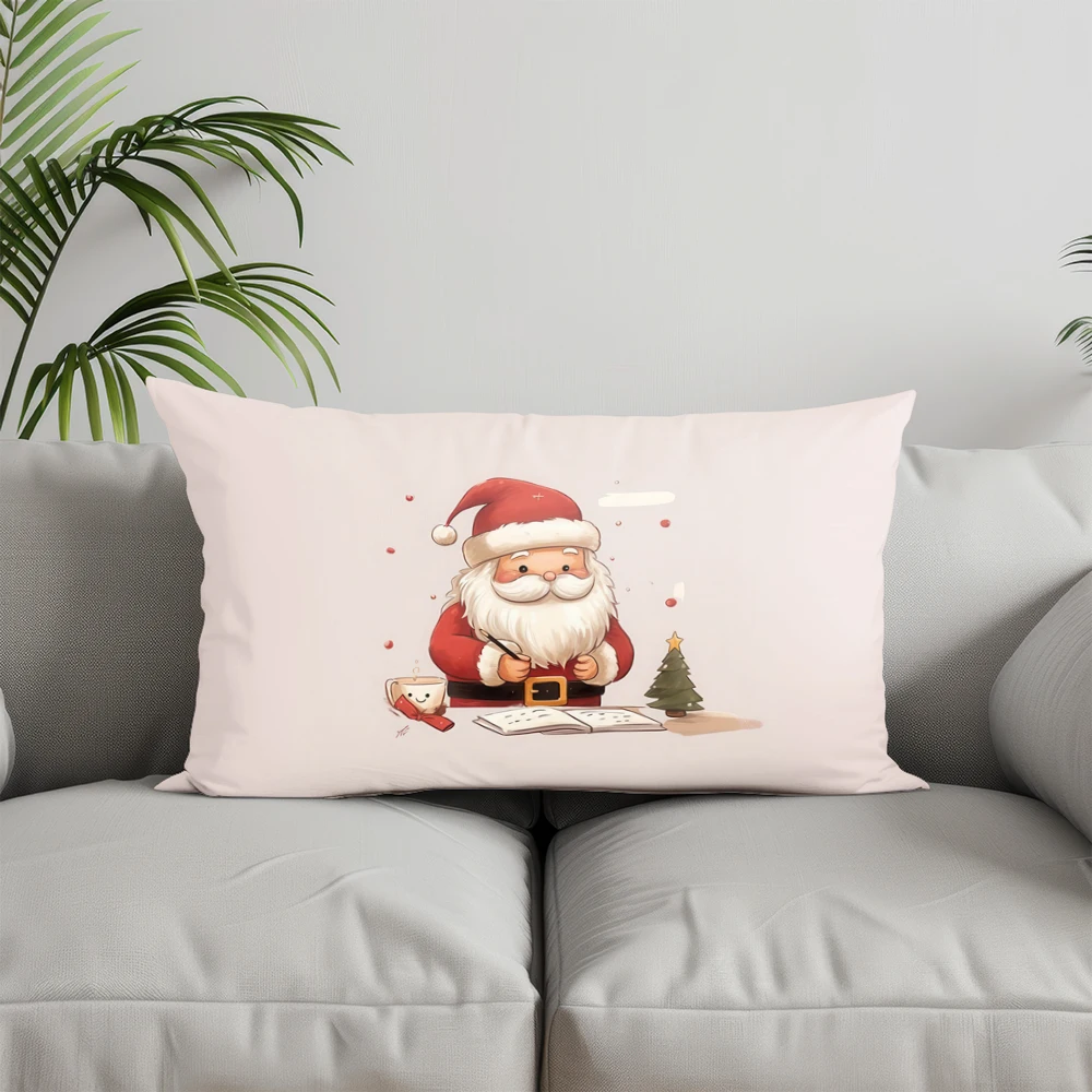 Home Decor Santa Writing Christmas List Suitable For Sofa Bedroom Car Pillow Cover Cushion Rectangular Back Cushion