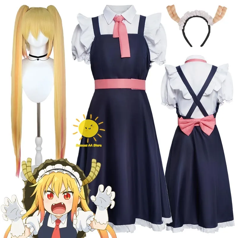 أزياء أنيمي ملكة جمال كوباياشي التنين خادمة تأثيري توهرو تأثيري فستان قميص حزام توهرو دعوى هالوين كرنفال كوس النساء البالغات