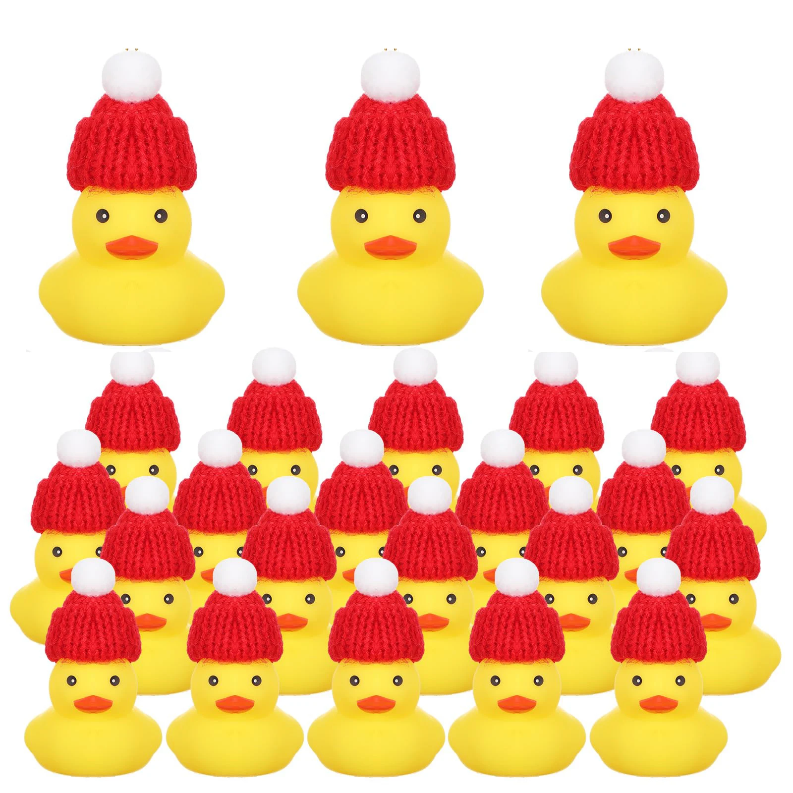 24/48Pcs Christmas Rubber Ducks Ornament with Knitting Hats Tiny Christmas Yellow Rubber Duck Ornaments for Christmas Tree