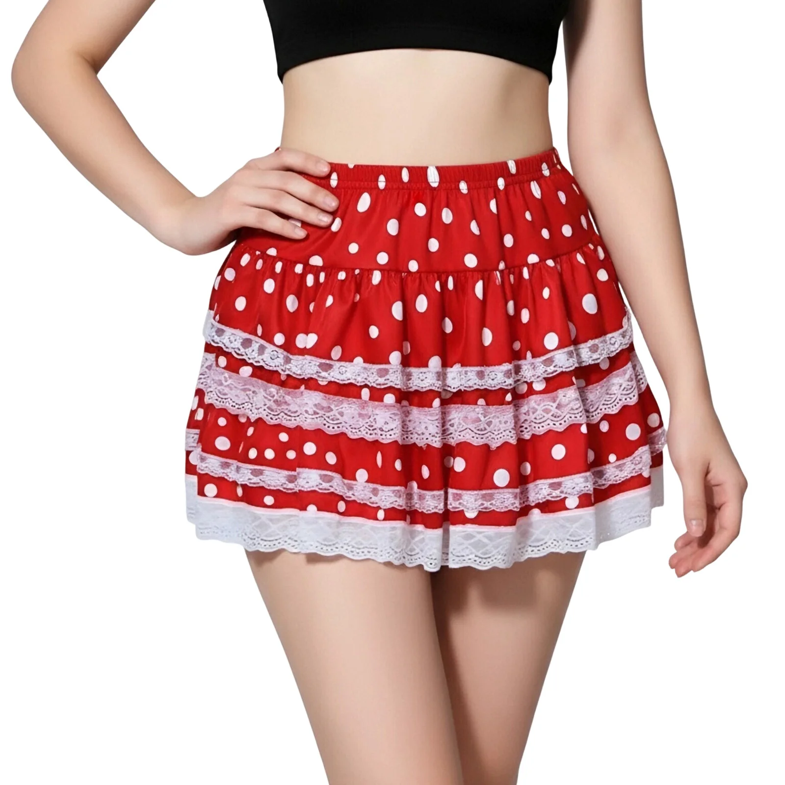 Frauen Minirock Sommer Spitzenbesatz geschichteter Rüschenrock japanische Lolita Gothic Y2K ästhetische Kleidung – Detail 4