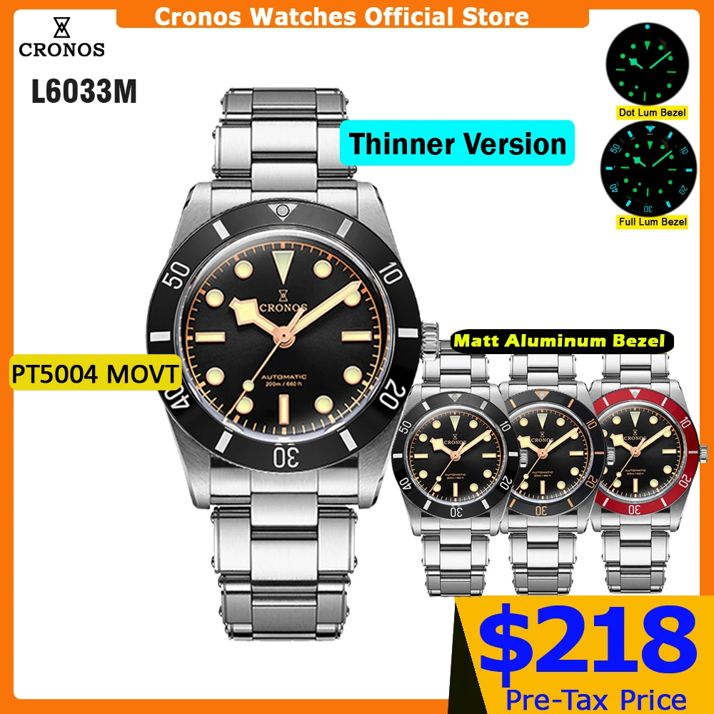 Cronos Luxury Men Watch 37mm Diver BB54 Vintage Automatic Wristwatches Female End Links Sapphire 20 Bar L6033M