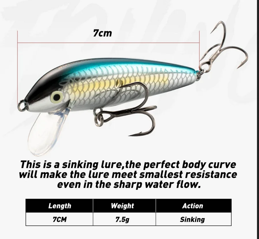 Mini Minnow Bait 7cm 7.5g Sinking Wobblers for Fishing Lure Wobblers Artificial Bait Fake Fish Trout Lures Minnow