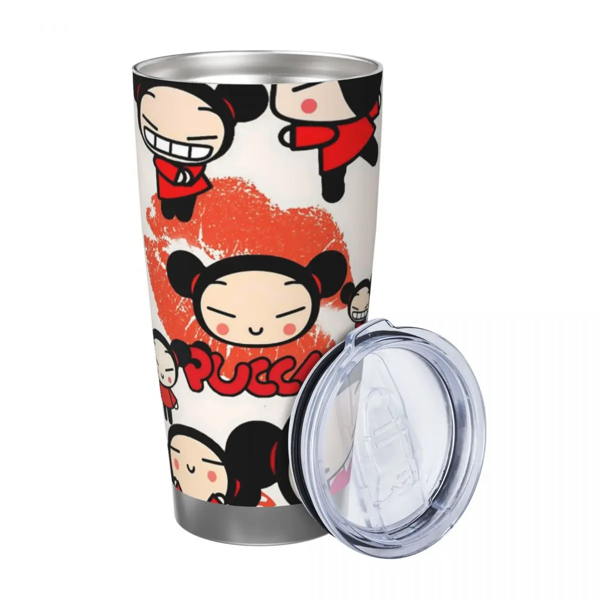 Cute Cartoon Pucca 20oz Stainless Steel Car Mug Straw Thermal Iced Travel Cup Vacuum Insulated Coffee Hot Cup