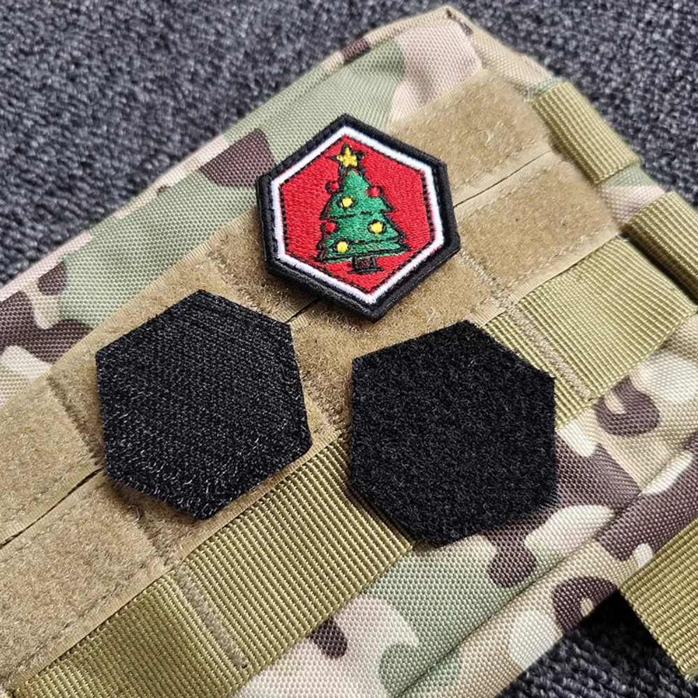 Hexagon Campfire Forest Embroidery Patch Hook and Loop  Diy Backpack Bag Applique for Clothes Repair Accessories Sewing Patches