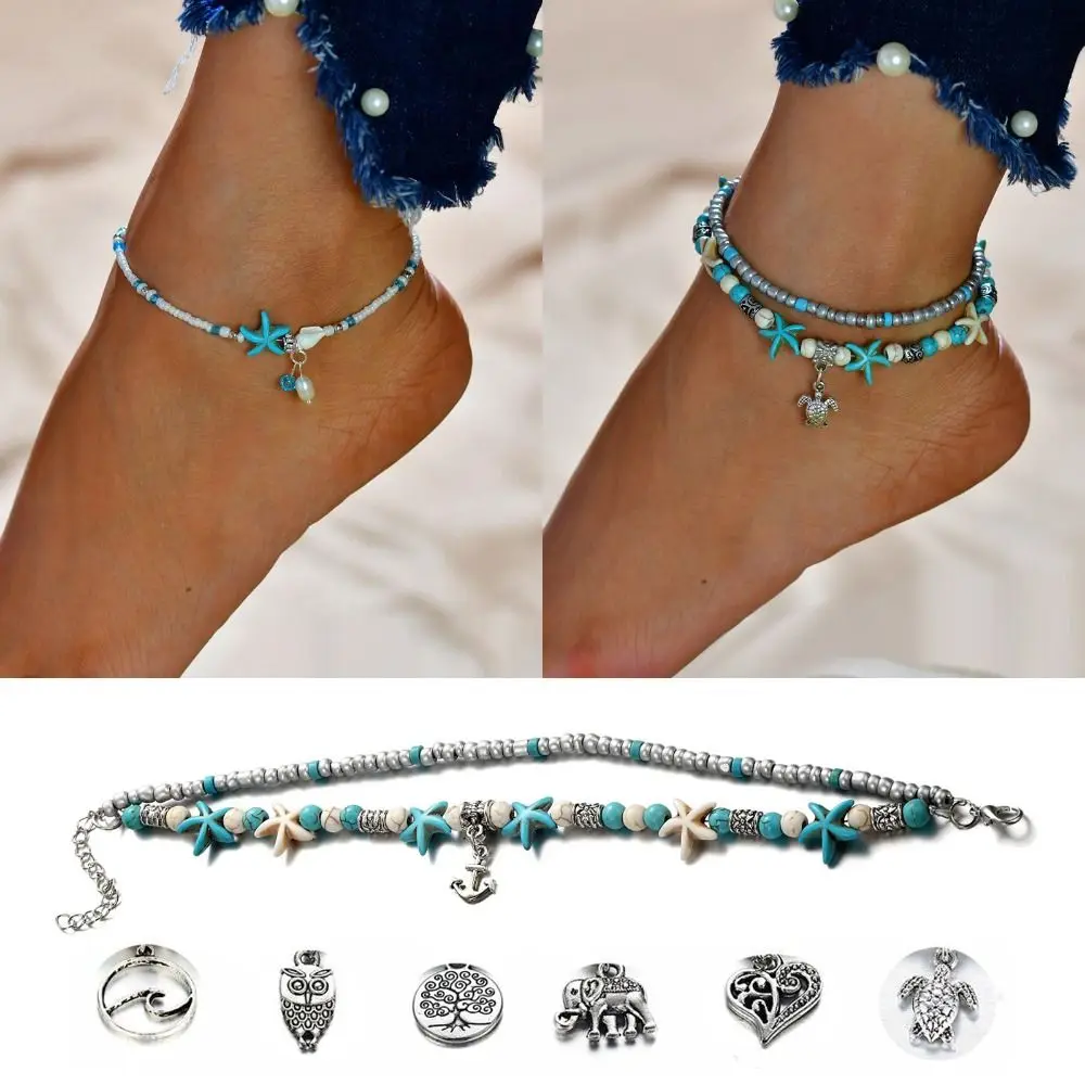 Новый Регулируемый браслет на лодыжку, пляжные бусины, подвеска, ножной браслет, ювелирные изделия, цепочка на ногу черепахи для женщин