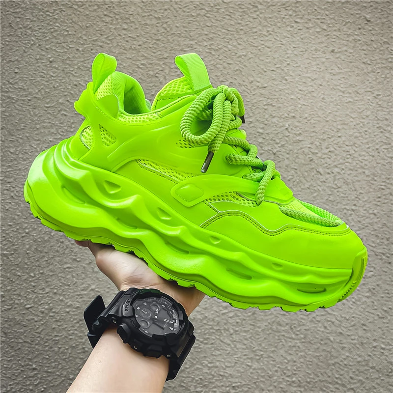 Men\'s Green Casual Sneakers 2024 Designer Platform Trainer Shoes Men Streetwear Height Increasing Sport Shoes Men Chunky Sneaker