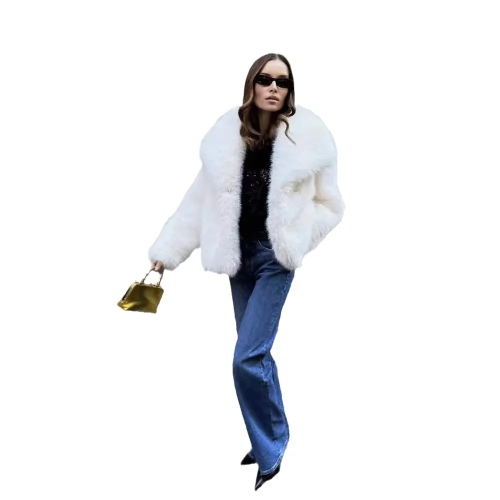 أنيق الخريف المرأة الشتاء معطف الفرو فروي طوق أزرار خاطفة الإناث الفراء الاصطناعي سترة فضفاضة قصيرة مريحة معطف الفرو لسيدة