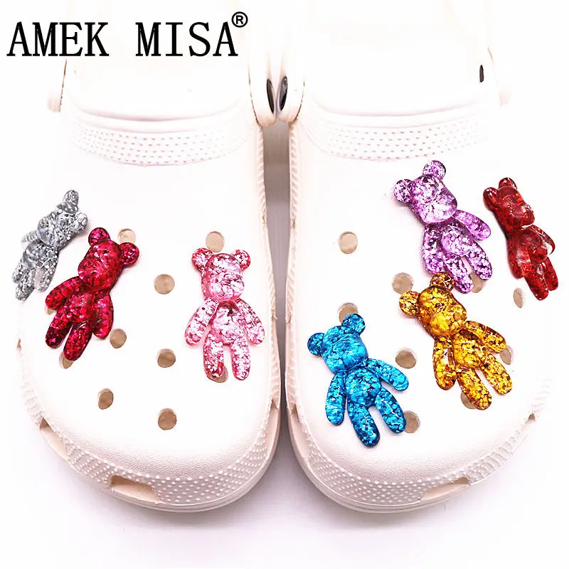 Cartoon Cute Clog Charms Fashion Gold Silver Red Pink Blue Glitter Bear Shoe Accessories Decorations for Couples Kids Gifts