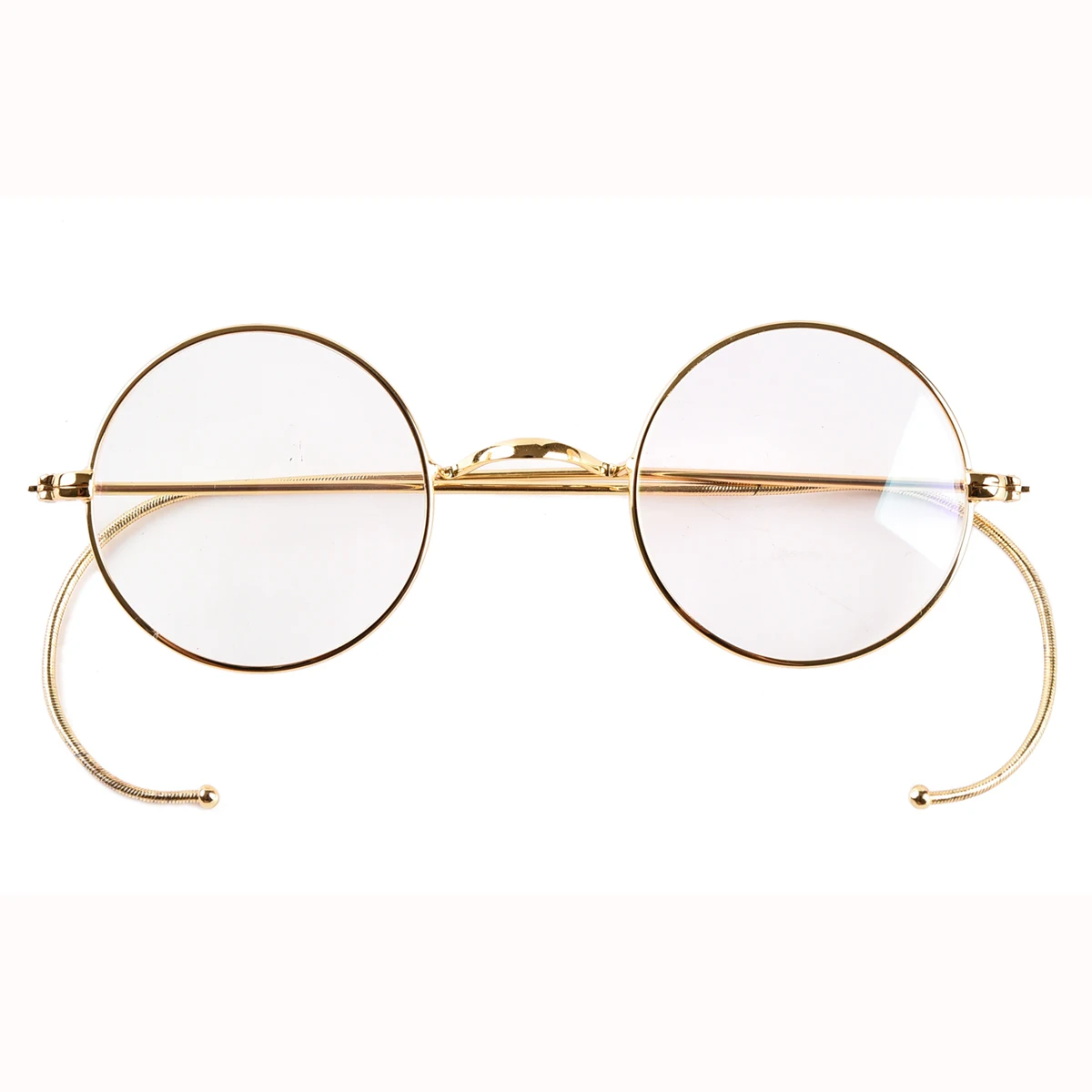 Lunettes rondes vintage de 44 mm avec monture en fil doré sans plaquettes de nez, monture optique av