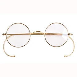 44mm Round Vintage Gold Wire Rim Eyeglasses without Nose Pads, Optical Frame with Cable Temples for Secure Fit