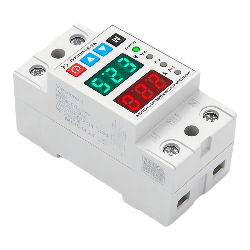 Adjustable AC 220V Dual Display Protector for Overvoltage Undervoltage and Overcurrent with Manual and Auto Reset Functions