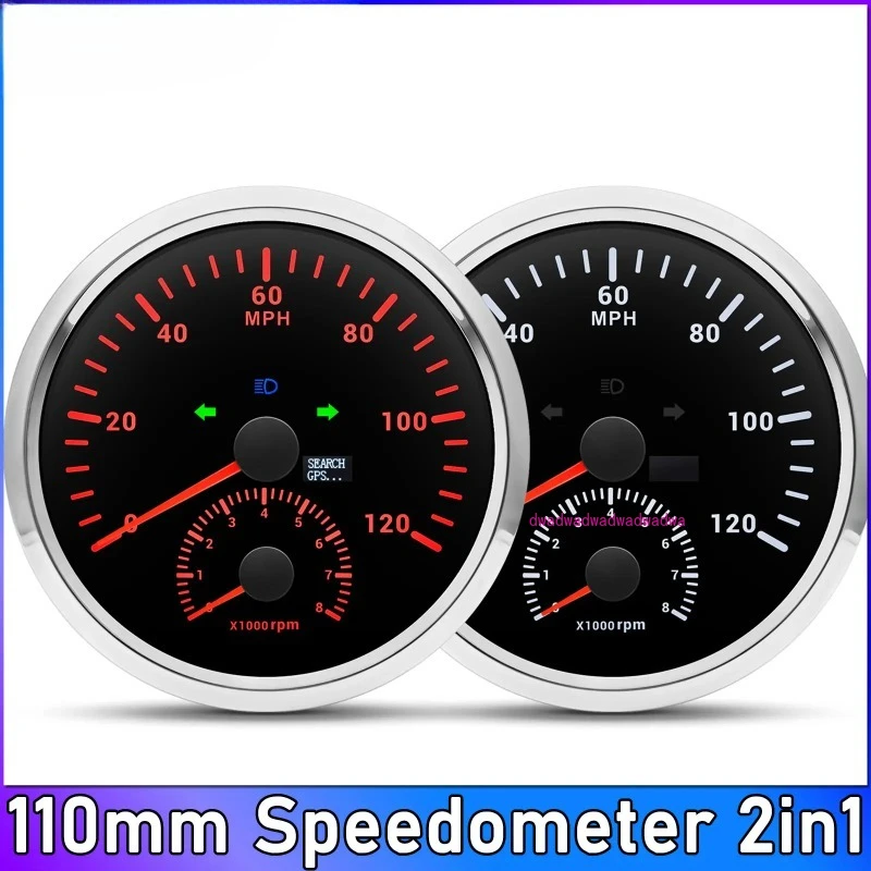 

Waterproof 110mm Speedometer 120 200km/h MPH GPS Speed Meter Tachometer 2IN1 Gauge Red Backlight 12V/24V for Car Boat customized