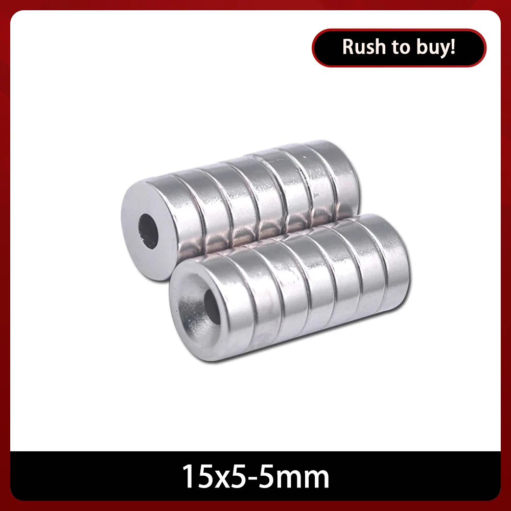 

5~100PCS 15x5-5 Super Powerful Magnets 15*5 mm Hole 5 mm Permanent Neodymium Magnetic 15x5-5mm Countersunk Round Magnet 15*5-5