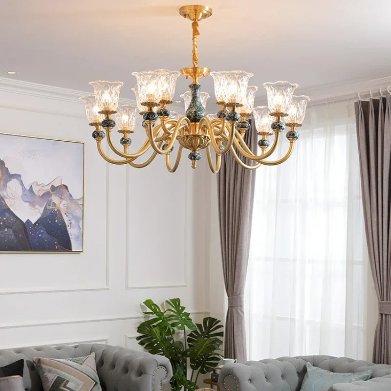 ثريا غرفة المعيشة المصنوعة من النحاس بالكامل خفيفة وفاخرة وحديثة وبسيطة بتصميم عتيق من السيراميك والزجاج وغرفة الطعام وغرفة النوم.