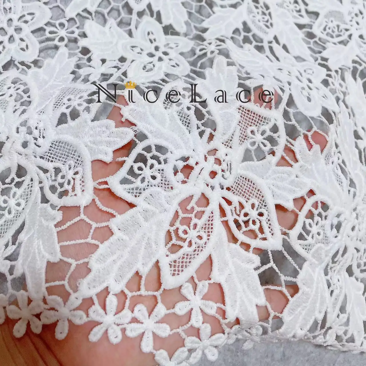 On Sales Nicelace Beautiful Fashion Flora Polyester Guipure Embroideried Lace Fabrics For Formal Gown Bridal Dresses Wide 120CM