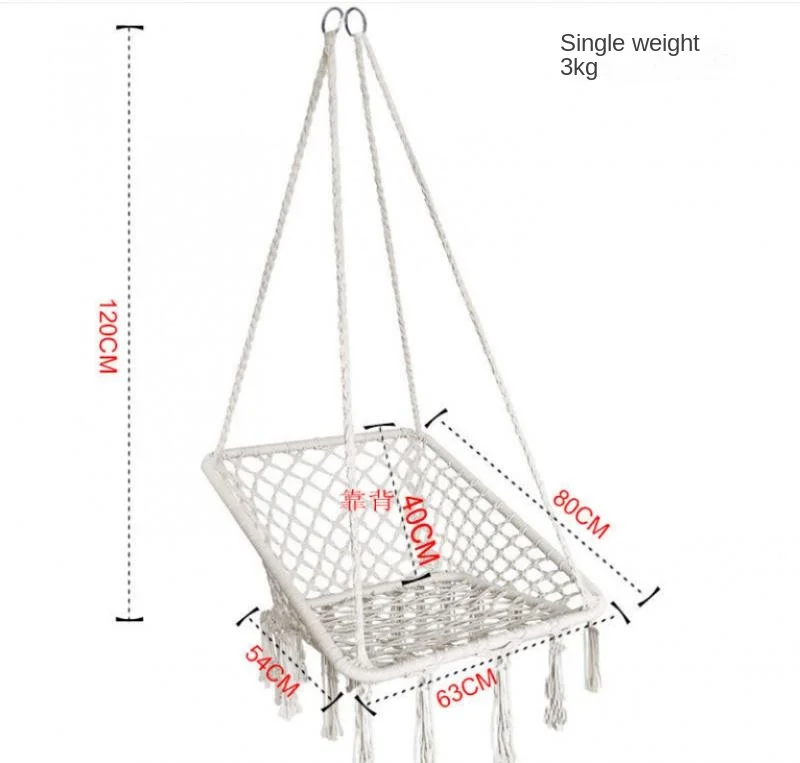 1Pc Home Portable Ins Nordic Style Indoor Outdoor Rectangular Hanging Chair Children Swing Toy Balcony Tassel Hanging Basket