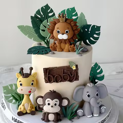 New Forest Wild Animal Cake Topper Lion Giraffe Elephant Monkey Safari Jungle 1st birthday Party Cake Decorations for Kids boys