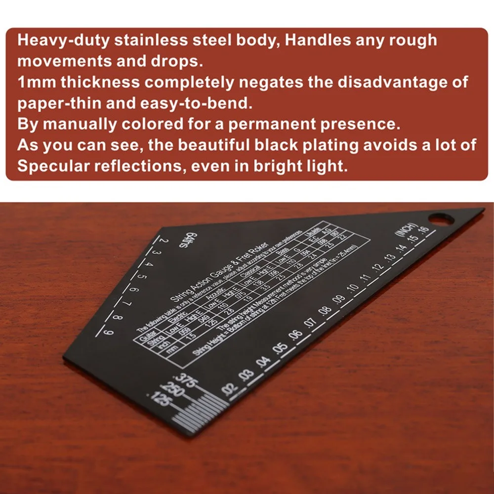 2PCS Stainless Steel String Action Gauge High Precision Graduations Black Fret Leveling Guide String Height Ruler