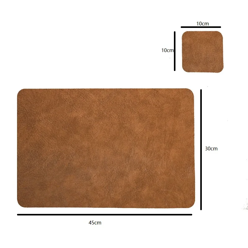 1/4/6Sets Cowhide Grain Shaped Leather Placemat Leather Waterproof Oilproof Table Mats Pad Scandinavian Anti-skid Dinner Mat