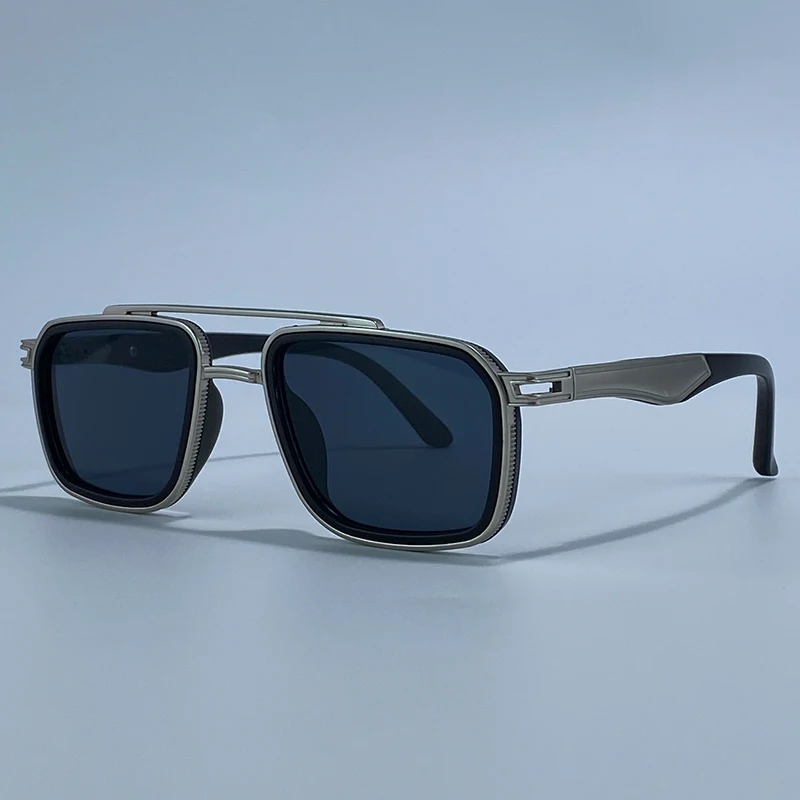 Steampunk Vintage Quadratische Sonnenbrille für Herren 2026 Luxusmarke Doppelbalken-Sonnenbrille für Männer Punk Metallrahmen Brillen UV400 Schutz – Detail 16