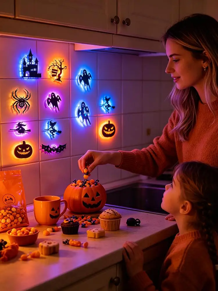Halloween Wall Stickers 3D Effect Hollow Cutout Night Light Stickers Festive Style Halloween Theme Decorative Wall Stickers