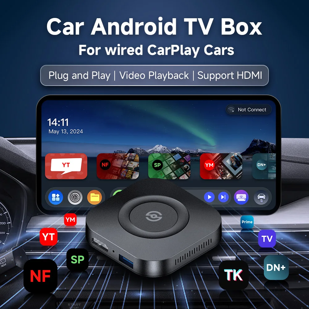 TIMEKNOW CarPlay Ai TV Box Android 11 For Wired CarPlay Cars WiFi Streaming Box For YT NT SP Support HDMI 4K Streaming Player ﻿