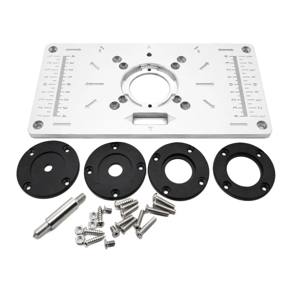 Aluminum Alloy Router Table Insert Plate 235mm x 120mm x 8mm With Ring Aluminum Router Insert Bench Trimming Tool Silver Color
