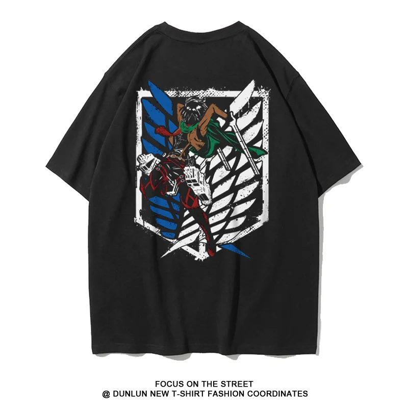 Summer Wings of Liberty Herren-T-Shirt, bedruckt, Anime Attack on Titan, peripheres, kurzärmliges Teen-Shirt, 100 % reine Baumwolle, trendig – Detail 4