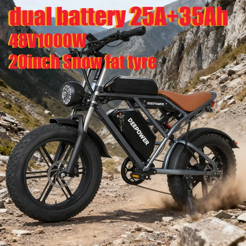 

DEEPOWER QS7 Electric Bicycle 1000W 48V60ADetachable Dual Batteries 20-Inch Wide Tires Adult Mountain off-road Electric Bike