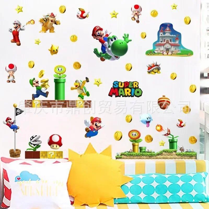 Super Mario Anime Figura Luigi Yoshi PVC Adesivo da parete autoadesivo Poster Camera da letto per bambini Decorazione porta in vetro Regali di