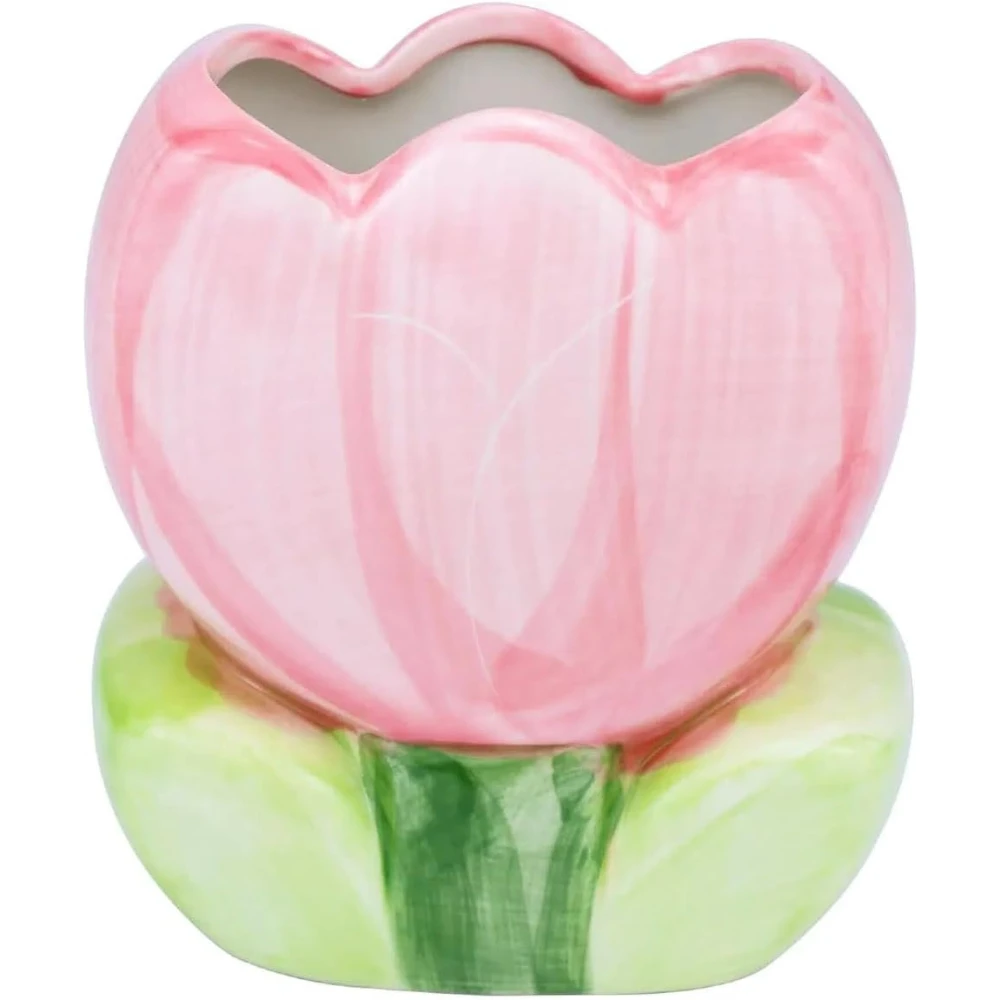 Ceramic tulip pen holder, pink makeup brush storage box, can accommodate pens/brushes/flowers/toothbrushes