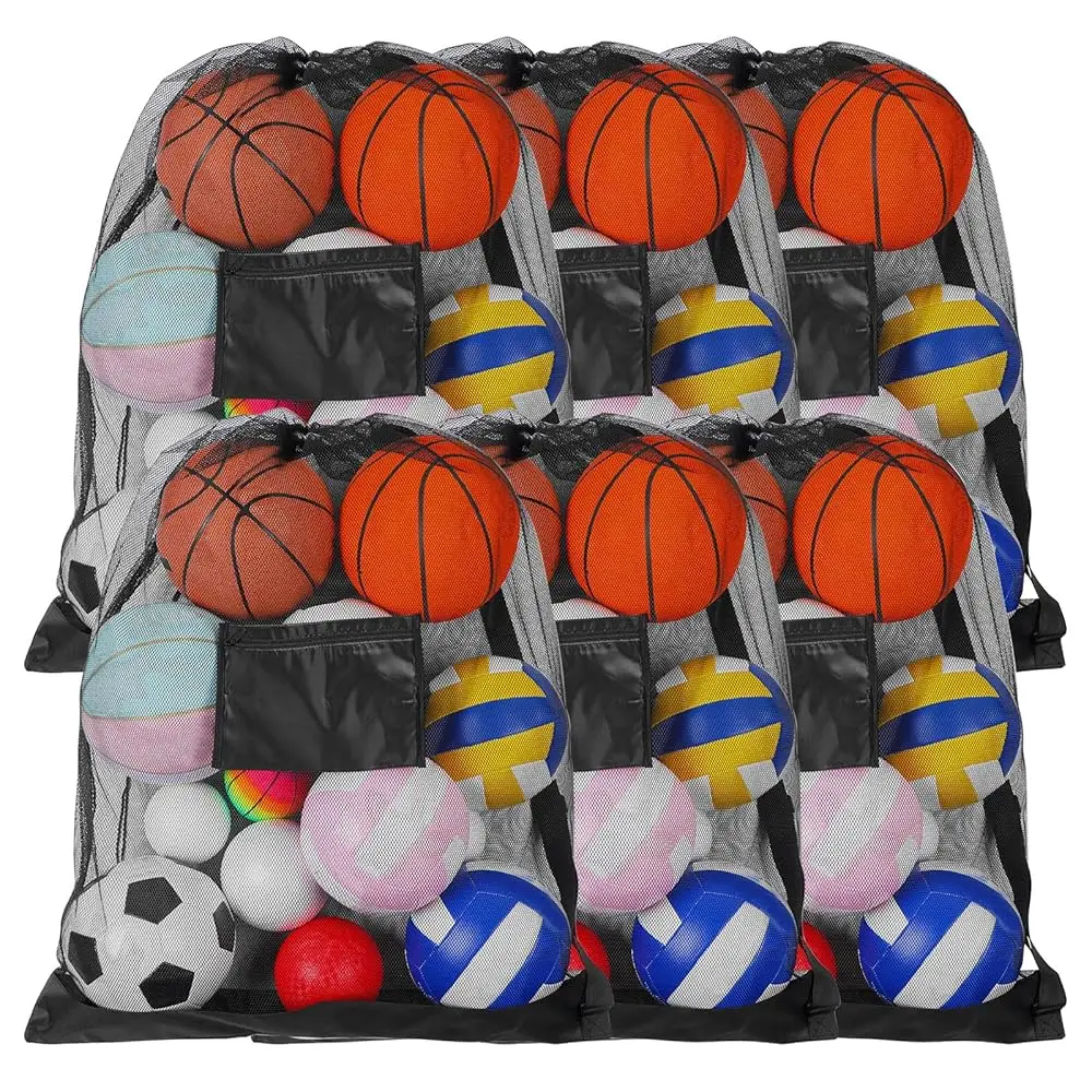 

6 Pack Extra Large Sports Ball Bags, 30\ x 40\ Mesh Drawstring Backpack with Adjustable Shoulder Strap Training Ball Bag for