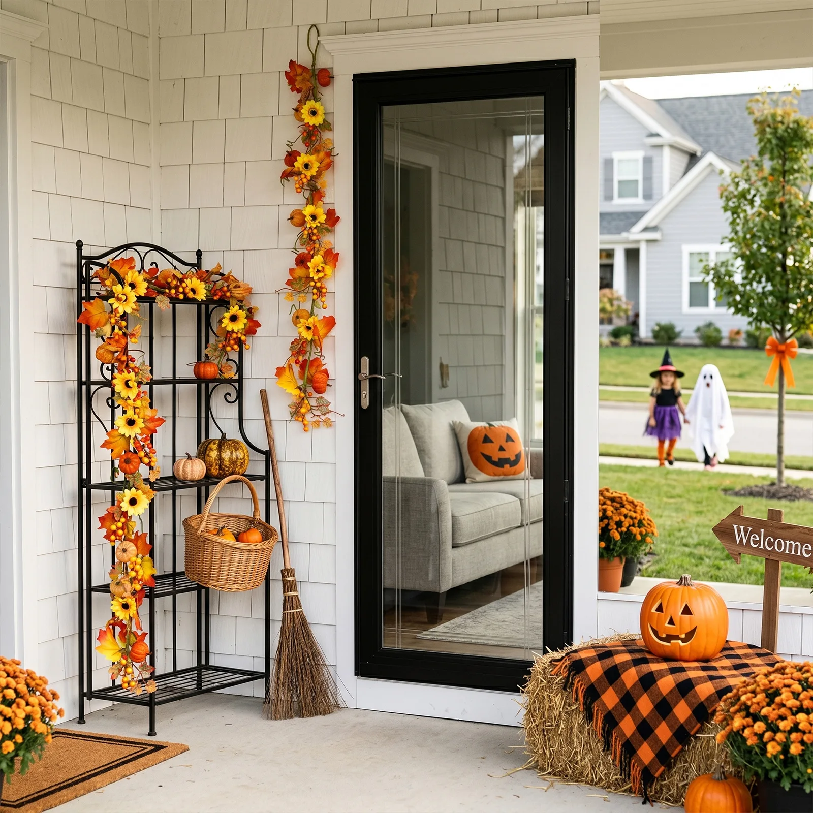 Thanksgiving Mantle Scarf Autumn Harvest Vine For Thanksgiving Gathering Fade Resistant Fabric Plush Flocking Pumpkins