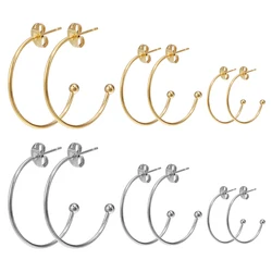 6pcs/Lot 15-25mm Stainless Steel C-shaped Ear Hoops Small Round Earrings Ear Wires Connector for DIY Jewelry Making Supplies